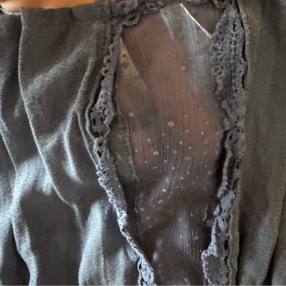 Free People Grayish Blue Boho Peplum Blouse Sheer Swiss Dot Sleeves Small - Picture 3 of 7